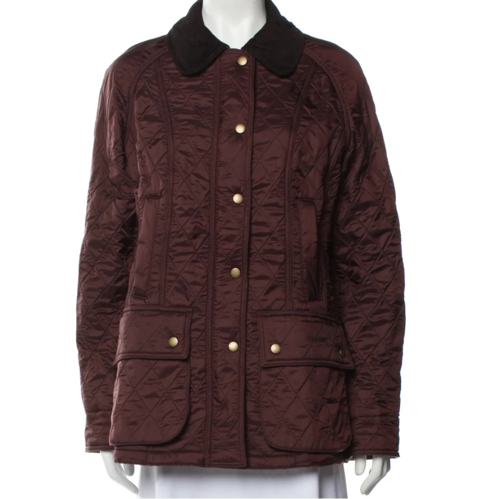 Quilted Barbour Jacket, fleece lined, no stains, plaid trim